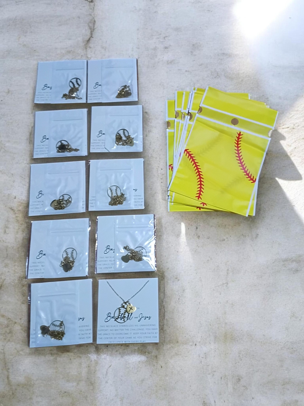 Baseball/Jesus Charm Necklace Pack - Yellow Gift Bags.